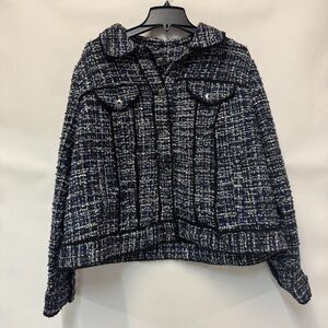 Maree Pour Toi Womens Plus 16 Blue Black Tweed Button Up Jacket NWT AS46